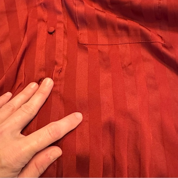 Abercrombie & Fitch Burgundy Red Striped Pajama Set Button Up Top and Pants - Picture 6 of 10